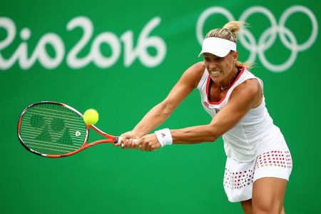 Angelique Kerber kept the pressure on Canada's Eugenie Bouchard to eliminate her from action at the 2016 Summer Olympics tennis tournament.
