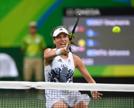 Johanna Konta had her best back on the courts at the Olympic Tennis Centre defeating Caroline Garcia in straight sets
