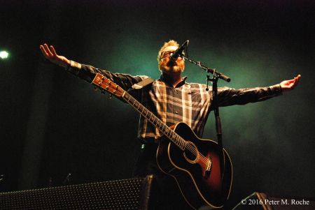 Flogging Molly's Dave King greets fans at Jacobs Pavilion in Cleveland.
